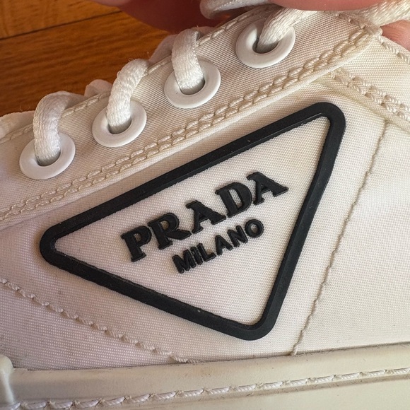 Prada Women's White Double Wheel Platform Sneaker - Picture 12 of 13
